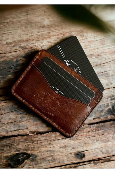 Safir Leather Κόκκινη Καφέ Μίνι Θήκη Κάρτας