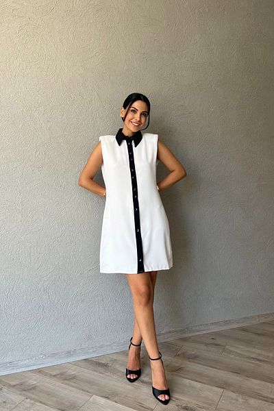 Seda Yalçın Atelier Zero Sleeve Ecru Crepe Dress - Garnished Design