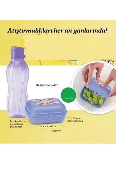 Tupperware Eco Bottle Kk 500ml Purple and Oyster Small Size Mini Storage Container Set