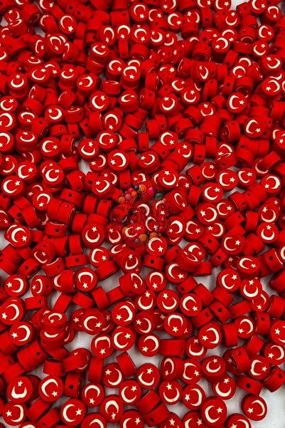 Ebruli Boncuk 10mm Türk Bayrağı Figür Fimo Boncuk Takı Yapımı Bead (100 Adet)
