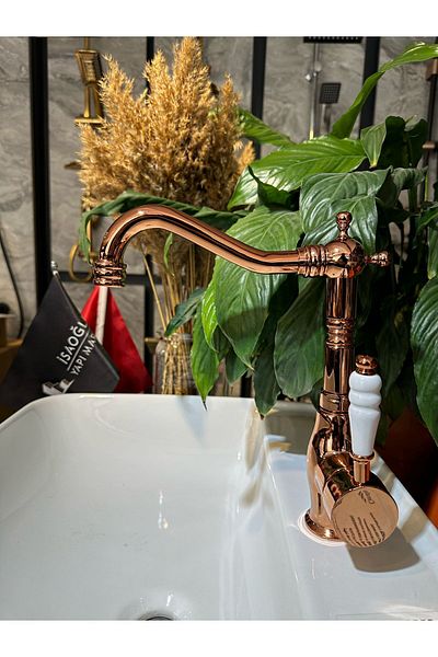 İSAOĞLU YAPI Rose Copper Basin Faucet Zen Design Easy Ablution High Basin Tap Bronze Copper