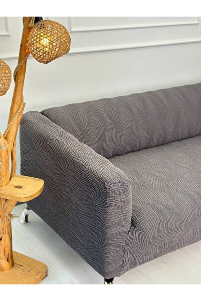 Defne Home Kalın Krokan Kumaş Lastikli Kayma Yapmayan 3 Kişilik Tekli Kanepe Örtüsü Antrasit