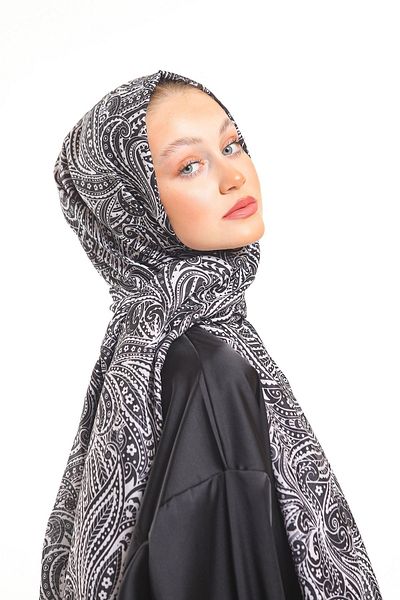 19V69 ITALIA Şal negru crem cu model geometric Seria Pavia cu agatator pentru eşarfe şi set cadou 75x200 cm
