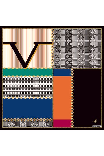 19V69 ITALIA Γυναικείο Μαύρο Πορτοκαλί Twill Κασκόλ Μαύρη Σειρά 90x90 cm με λουράκι κασκόλ