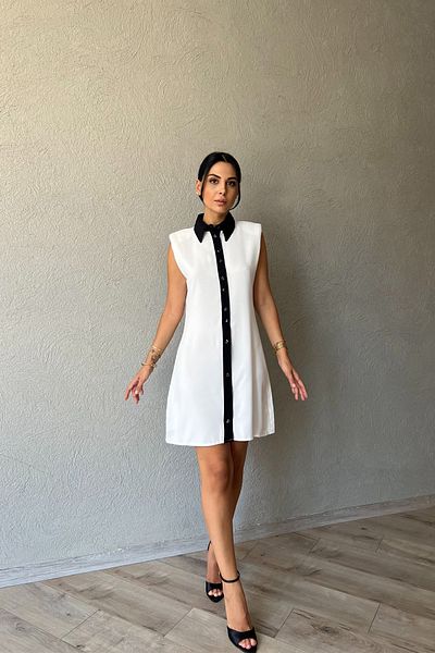 Seda Yalçın Atelier Zero Sleeve Ecru Crepe Dress - Garnished Design