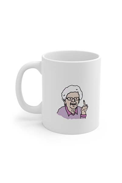 IVART Hareket Çeken Nine Komik Baskılı Premium Beyaz Porselen Kupa Bardak - Nah