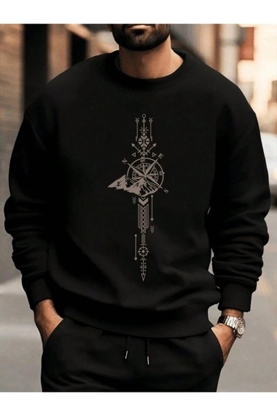 BYMEER طاقم الرقبة البوصلة المطبوعة البلوز الأسود