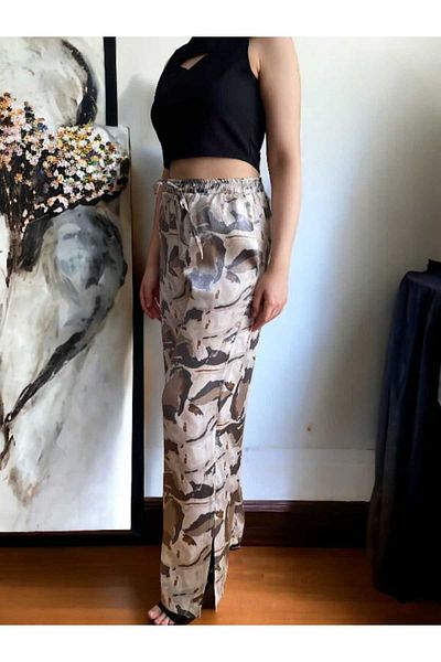 BEBE PLUS Satin Texture Pastel Trousers - Slit Detail