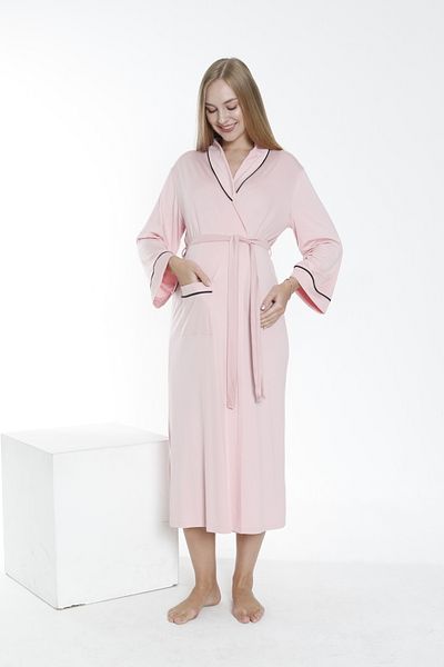 Miss Dünya Lissa V-neck Long Dressing Gown - Pregnant and Maternity Tied