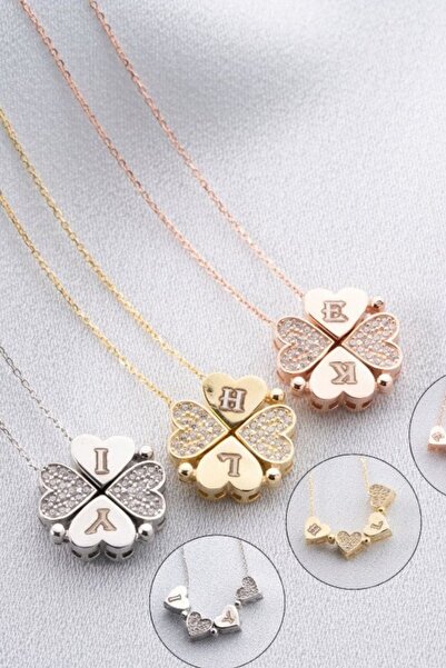 Silvano Jewelry 925 Ayar Gümüş Mıknatıslı Ayrılabilir 4 Kalpli Yonca Kolye