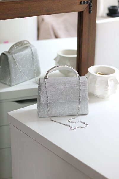 Moom Bag Geantă de umăr pentru rochie de seară argintie argintie pentru femei