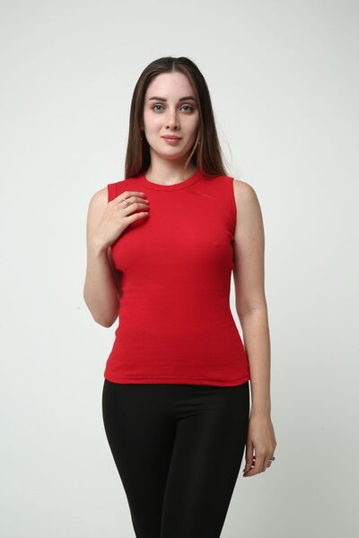 VAN SCHENDEL Women's Red knitted Undershirt - Ribbed Crew Neck, Comfortable a...