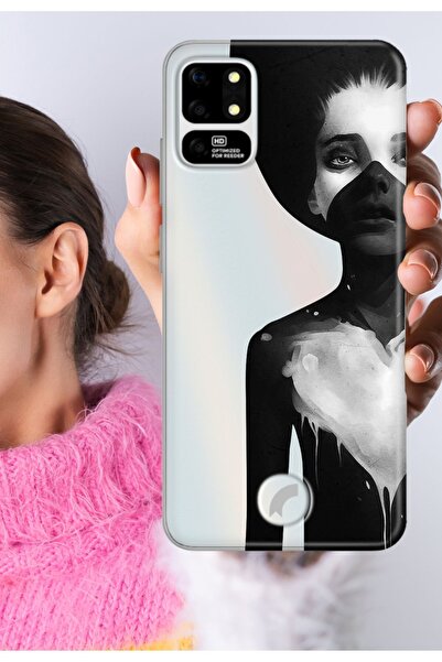 Reeder S19 Max - S19 Max L Kılıf Şeffaf Silikon Baskılı Siyahlı Kadın
