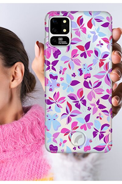 Reeder S19 Max - S19 Max L Kılıf Şeffaf Silikon Baskılı Mor Kelebek