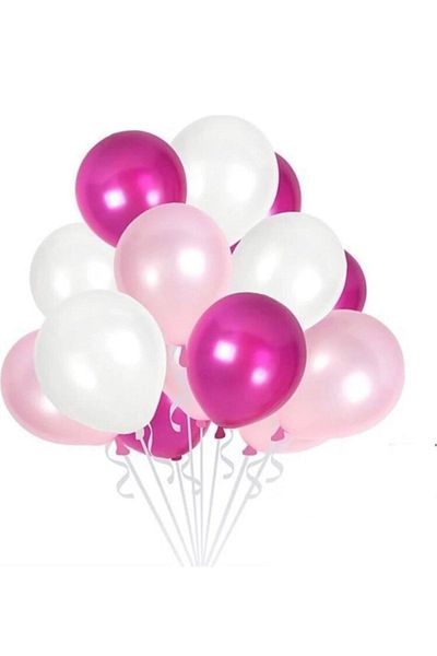 Deniz Party Store Metallic Pink Fuchsia White Balloon Set 15 Pieces
