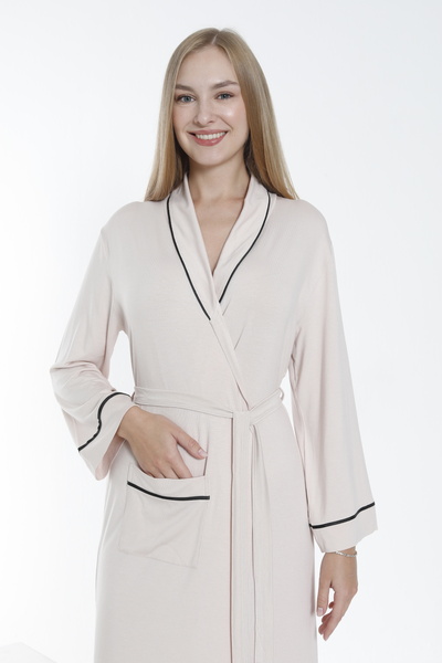 Miss Dünya Lissa V-neck Long Dressing Gown - Pregnant and Maternity Tied