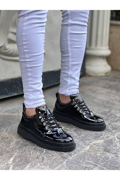 Black lyric spin lace shoe patent flat shoes on sale