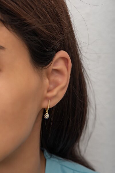 Nereze 925 Ayar Gümüş Sallantılı Minik Nazar Küpe