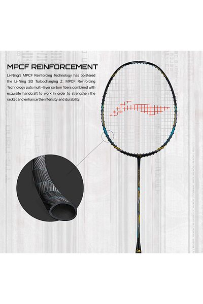 Li-Ning مضرب تنس Turbo Charger Z Boost Strung من ألياف الكربون مع غطاء كامل مجاني، أزرق داكن/فضي