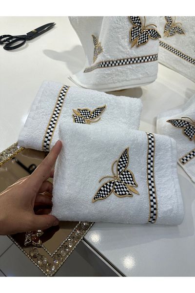 incisecrethome Butterfly Patterned Embroidered Bamboo Head Towel - Three-dimensional (50*90)