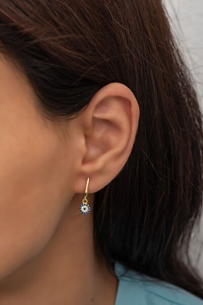 Nereze 925 Ayar Gümüş Sallantılı Minik Nazar Küpe