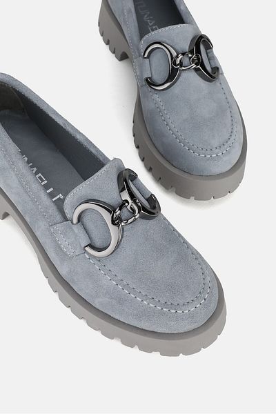 TUNAELLİ Pantofi de damă, gri din piele de căprioară, piele naturală autentică, cu cataramă, numărul 36-41