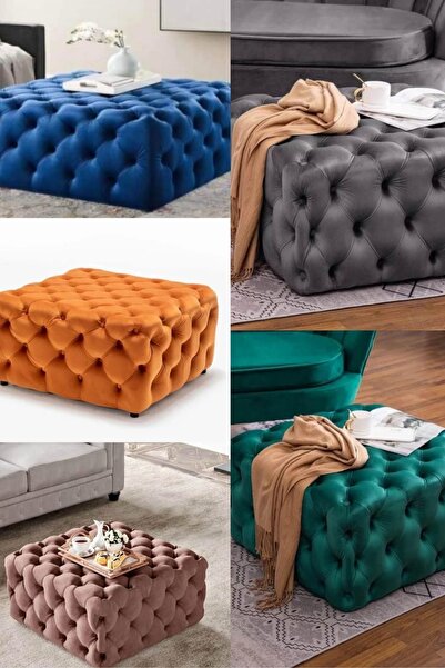 PUFFSAN CARPEDİEM KAPİTONE ORTA SEHPA,PUF,BENCH,75CM DÖŞEME SEHPA,KARE CAMLI ORTA SEHPA,DEKORATİF ORTA SEHPA