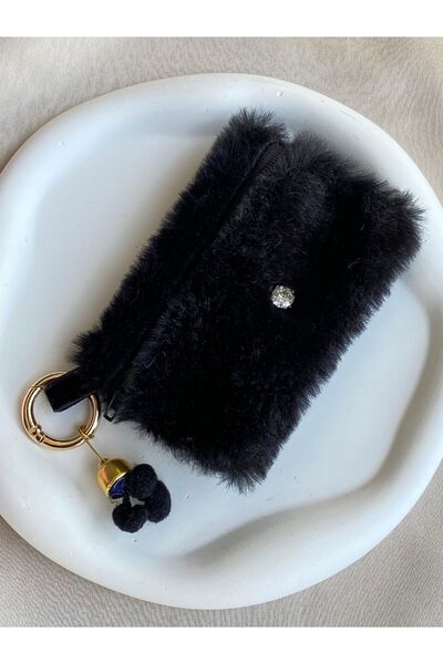 TwinsSis Store Portofel și suport pentru carduri de pluș (NEGRU)