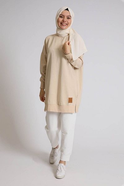 Soul Τουνίκ με δύο κλωστές Basic Hijab |   Ανοιχτό μπεζ / Τουνίκ / Μόδα ιδρώτας / Τάση ιδρώτας / ιδρώτας