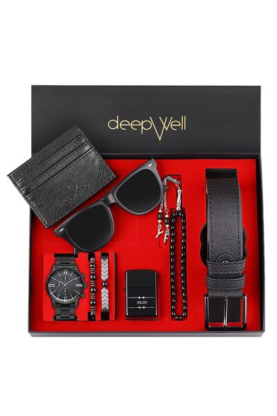DEEPWELL Erkek Kol Saati Kemer Kartlık Gözlük Tespih Bileklik Ve Çakmak Seti ...