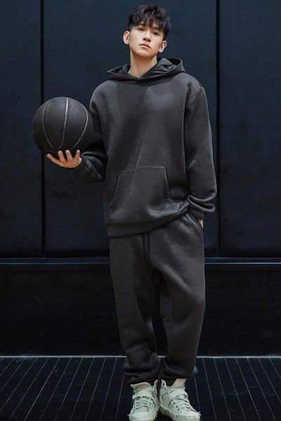 North London Set de trening oversize negru cu trei fire pentru bărbați