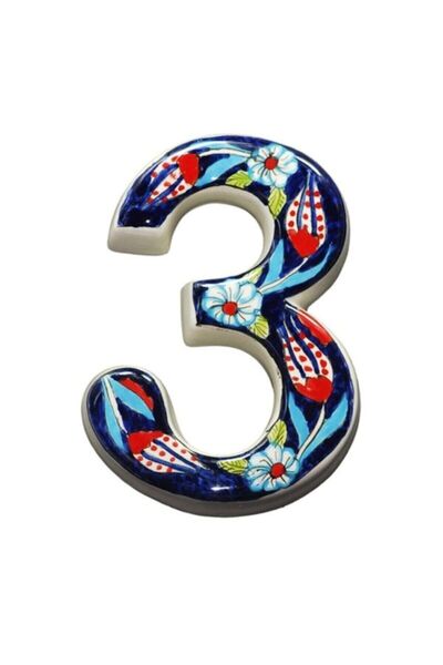 Yılmazel 3 Renk Seçenekli El Yapımı Seramik Kapı Numarası, Kapı Numaraları 3 Lacivert