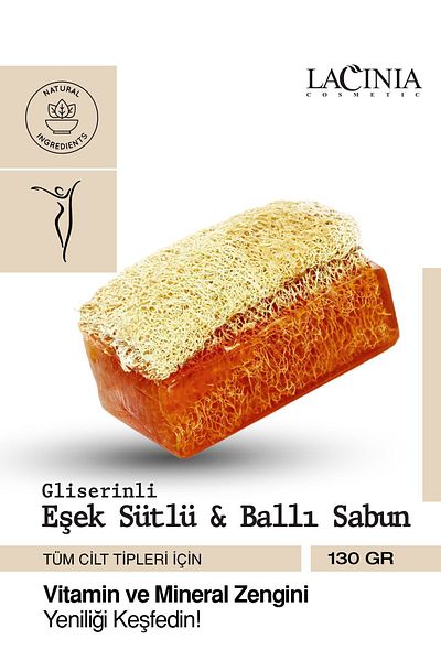 Lacinia 130 Gr Natural Pumpkin Fiber Donkey Milk and Honey Soap - For Face and Body Care