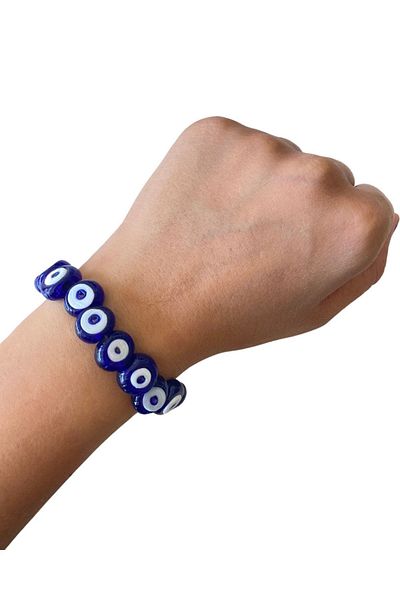 TAKI BY EKİN Dark Blue Glass Evil Eye Beaded Charm Bracelet