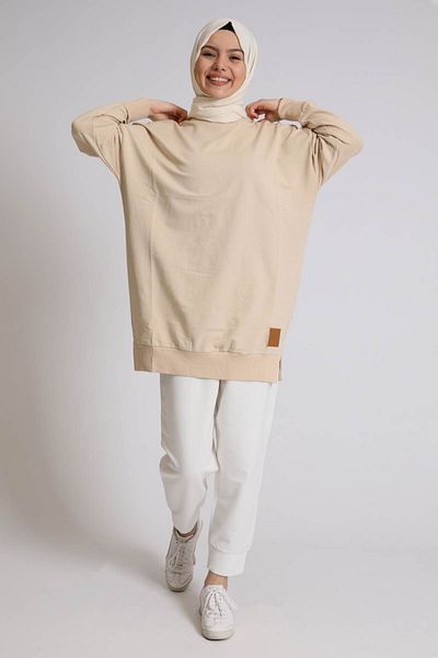 Soul Τουνίκ με δύο κλωστές Basic Hijab |   Ανοιχτό μπεζ / Τουνίκ / Μόδα ιδρώτας / Τάση ιδρώτας / ιδρώτας