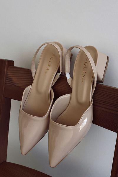 POLKA STORE Blush špičaté, krátké, blokové podpatky dámské boty