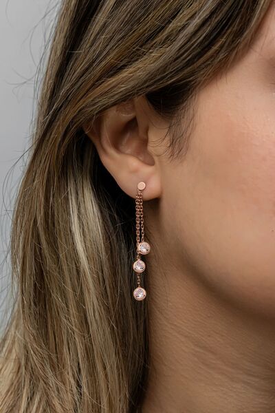 Nereze 925 Ayar Gümüş Rose Kaplama Sallantılı 3'Lü Zirkon Taşlı Küpe