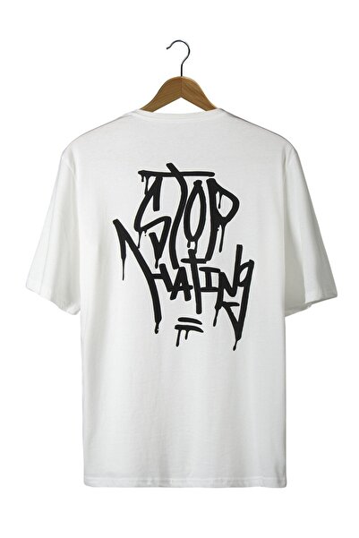 Terapi Men Λευκό μπλουζάκι Oversize - Crew Neck, Stop Hating Printed, Unisex