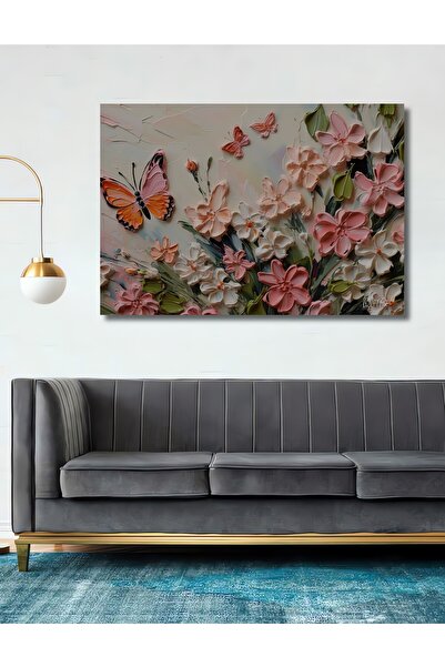 Teona Ahşap Dekoratif Ahşap Tablo Soyut Kabartmalı Çiçeklerin Üzerindeki Kelebek
