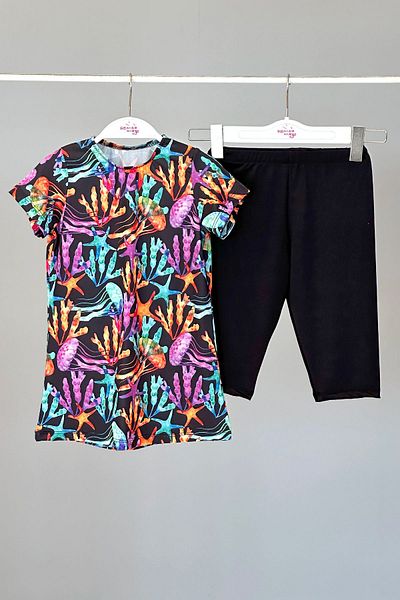 Remsa Mayo Girl's Swimsuit R5004 - Short Sleeve, Lycra, Half Covered, Coral Tights - R5004 Model