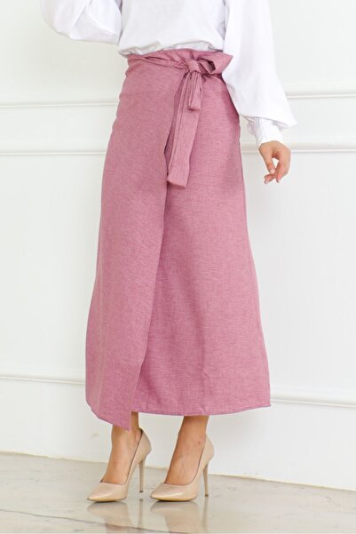 Bestenur Linen Skirt 1085 - Dried Rose Model Wrap