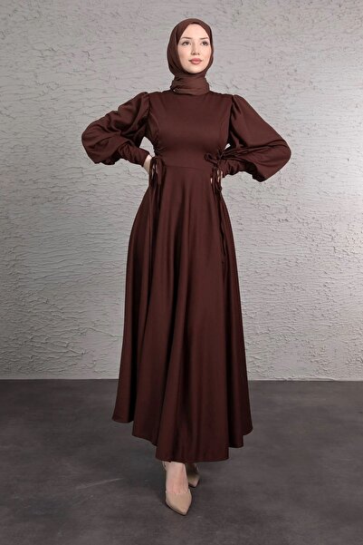 ZÜBİŞ BUTİK Bel İki Yanı Boydan Bağcıklı Tesettür Elbise
