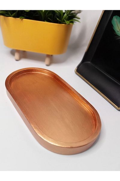 enezgroup Decorative Oval Bronze Concrete Trinket Plate Jewelry Plate Candle Plate Candle Holder Organizer