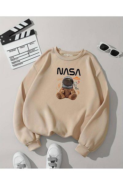 BENROMA Φούτερ Unisex Teddy Bear με στάμπα μεγάλου μεγέθους - Crew Neck