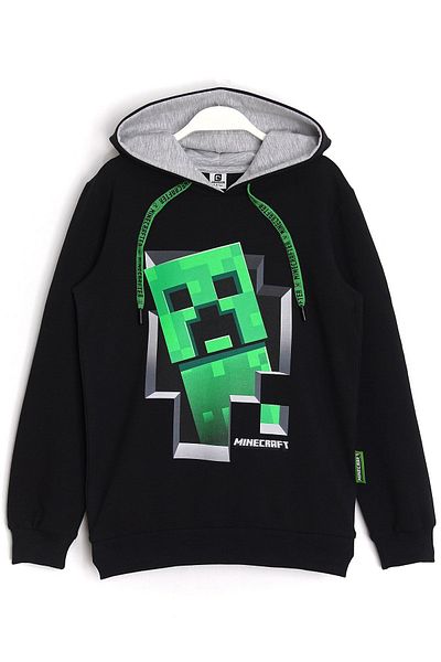 MINECRAFT Суичър за момче с качулка Creeper шарени 5 - 13 години черен