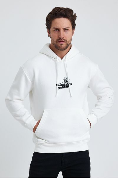 Tarz Cool Ανδρικό φούτερ με στάμπα Fleece με κουκούλα - Κανονική εφαρμογή
