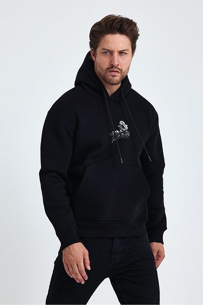 Tarz Cool Ανδρικό φούτερ με στάμπα Fleece με κουκούλα - Κανονική εφαρμογή