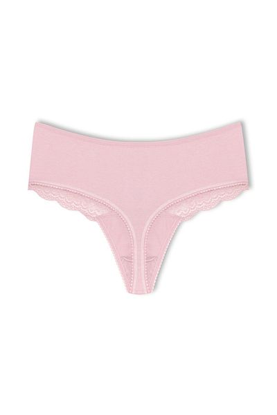 HNX Pink Cotton Lace Front High Waist Large Size Thong Women's Panties
