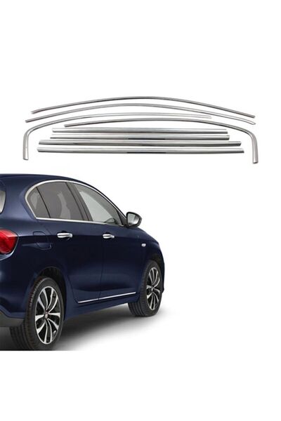 Harphour Fiat Egea Sedan 8 Parça Paslanmaz Krom Cam Çerçeve Çıtası Seti