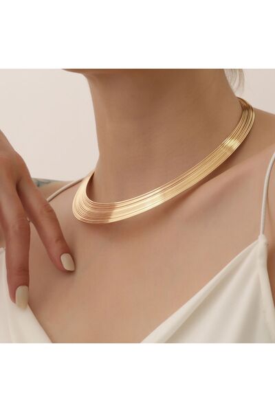 Rachel Silver Steel Gold Color Italian Spiral Model Adjustable Choker Necklace Bracelet Earring Set